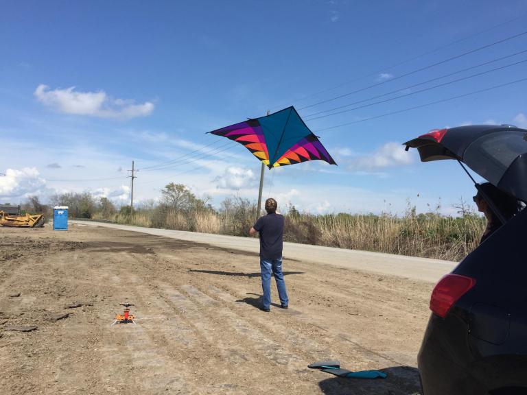 Kite mapping disappearing wetlands on the Louisiana Gulf Coast with members of the Public Lab community, March 2016, photos by Janet Walker.